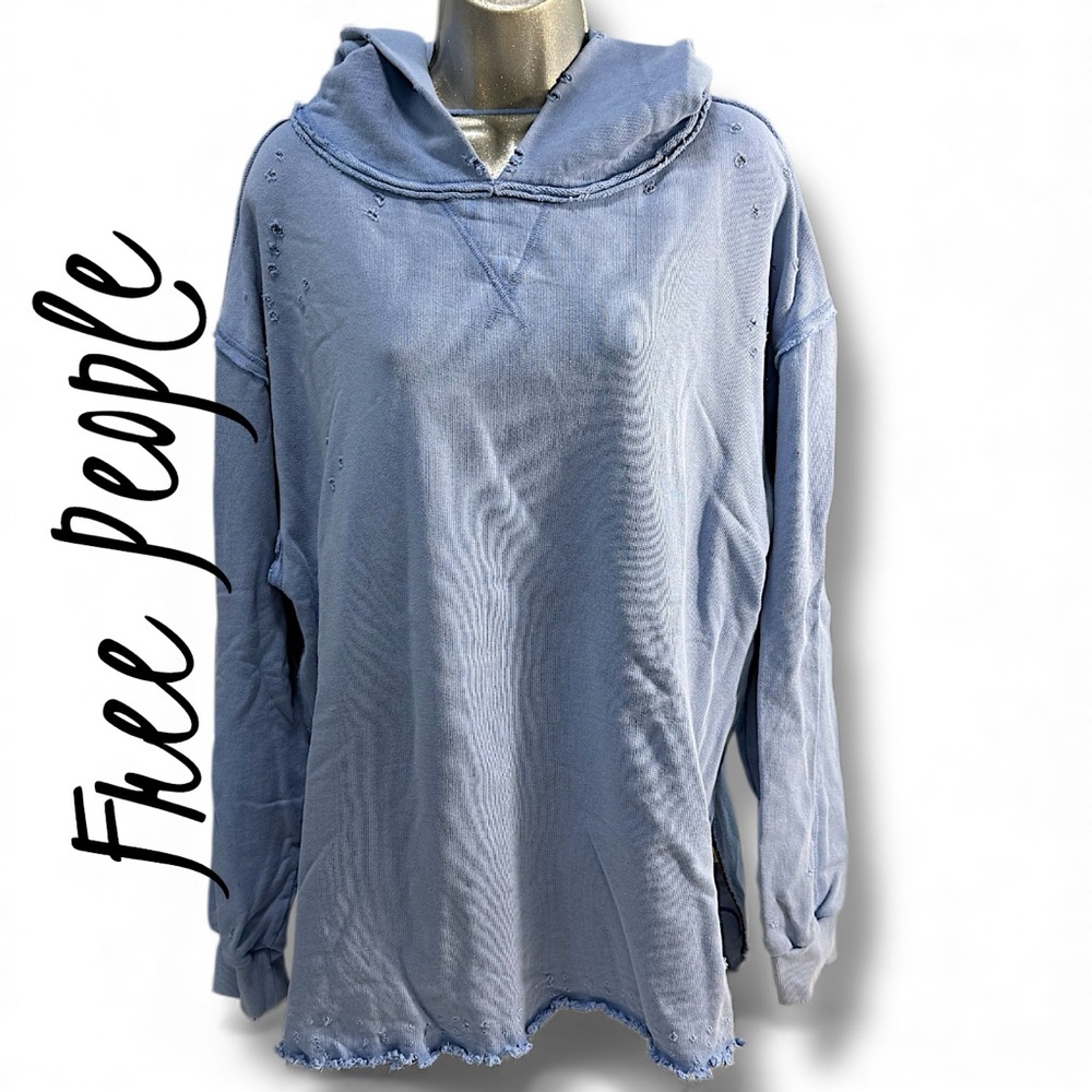 Free People Light Blue Distressed Pullover